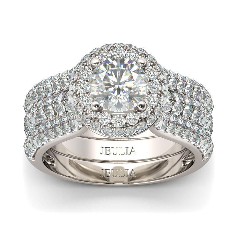 Jeulia Interchangeable Halo Round Cut Sterling Silver Ring Set