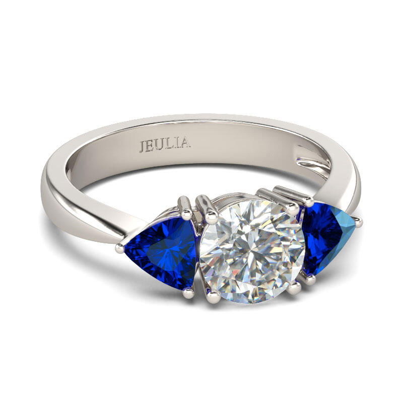 Jeulia Three Stone Round Cut Sterling Silver  Ring
