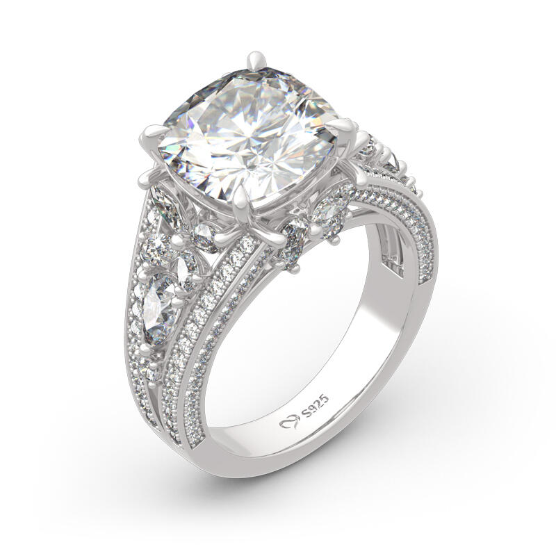 Jeulia Four-leaf Clover Design Cushion Cut Sterling Silver Ring