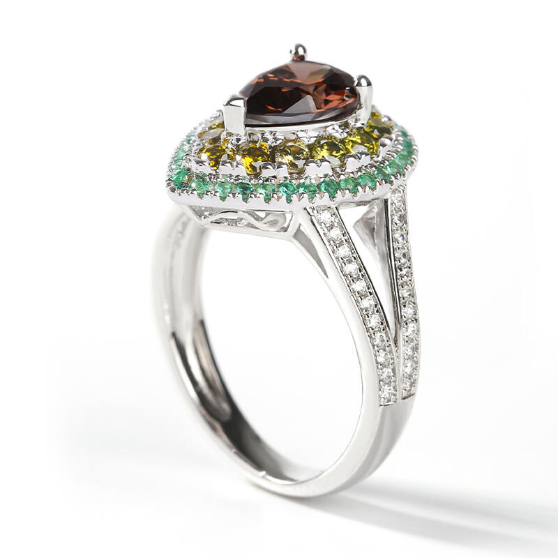 Jeulia Avocado Design Double Halo Pear Cut Sterling Silver Ring