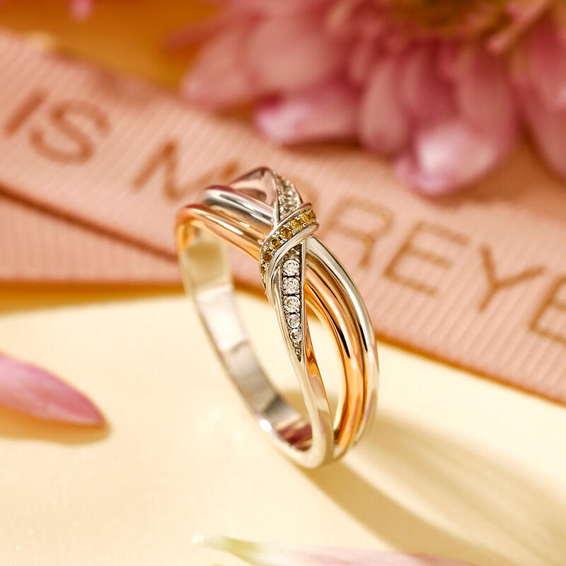 Jeulia Intertwined Two Tone Sterling Silver Women's Band