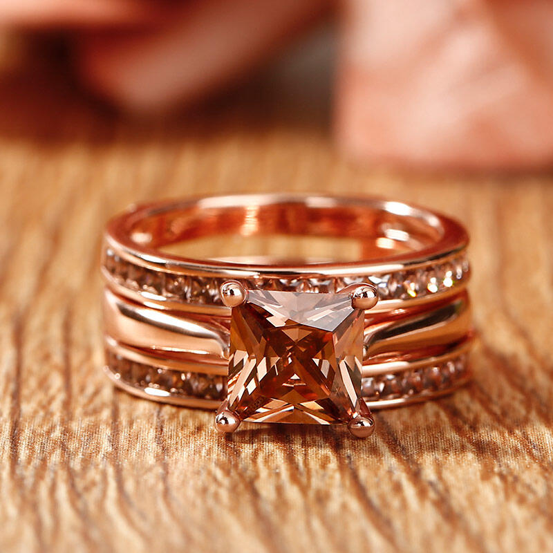 Jeulia Juego de anillos de plata de ley de corte princesa