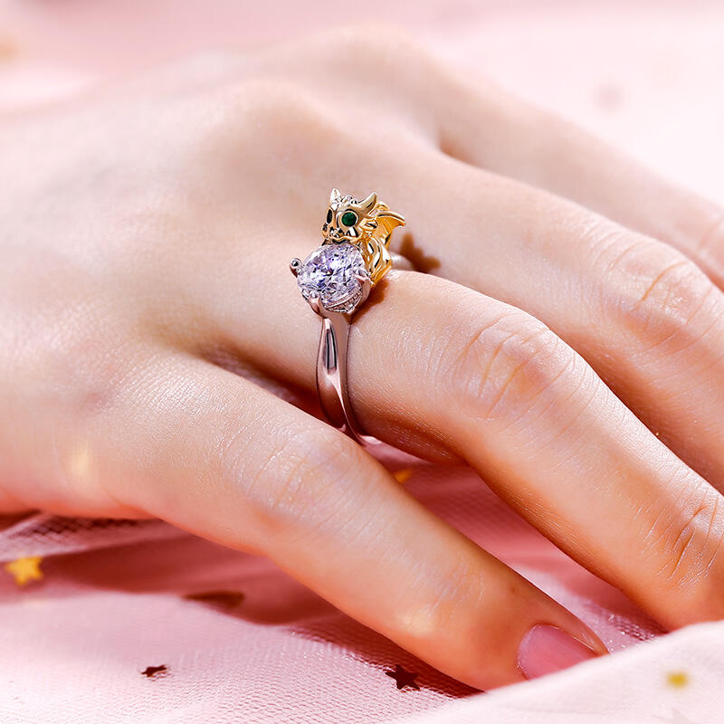 Jeulia Hug Me "Unrivalled Power" Dragon Round Cut Sterling Silver Ring