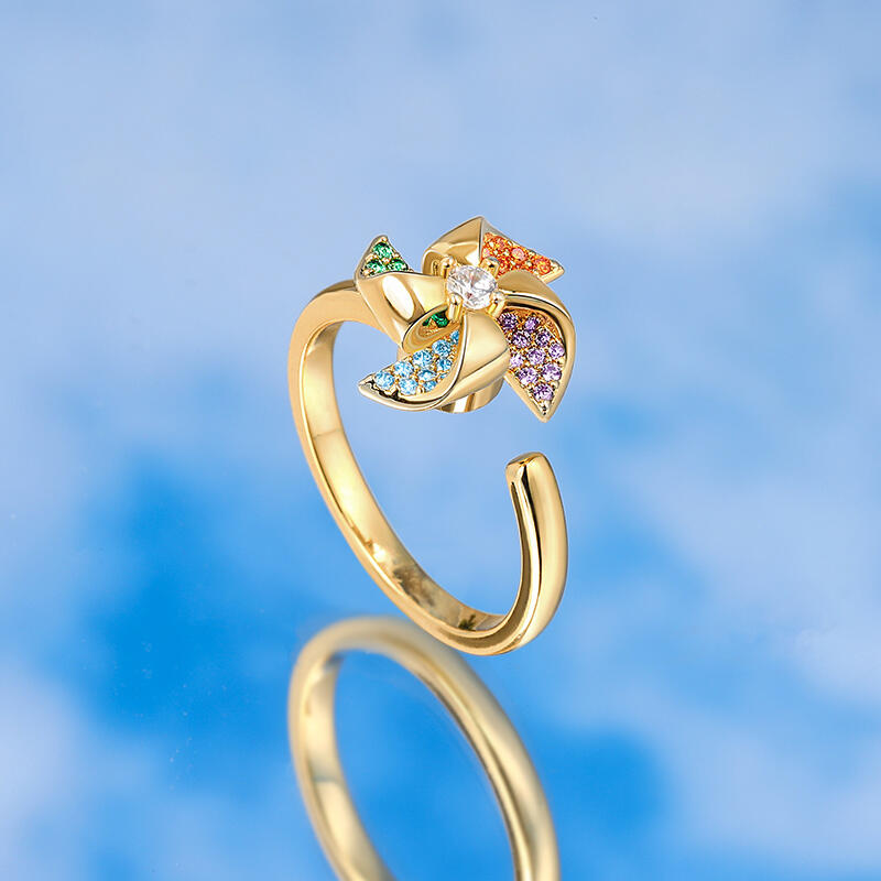 Jeulia "Back to Youth" Rotating Colorful Windmill Sterling Silver Open Ring