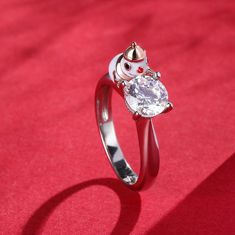 Jeulia Hug Me Anillo del muñeco de nieve de plata de ley con corte redondo