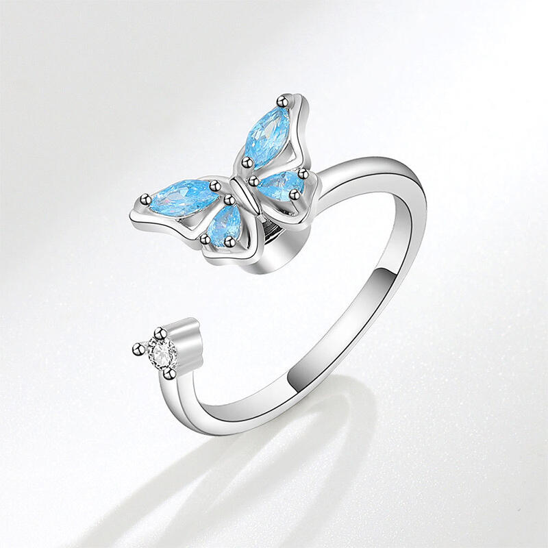 Jeulia Butterfly Rotating Soothe Sterling Silver Adjustable Open Ring