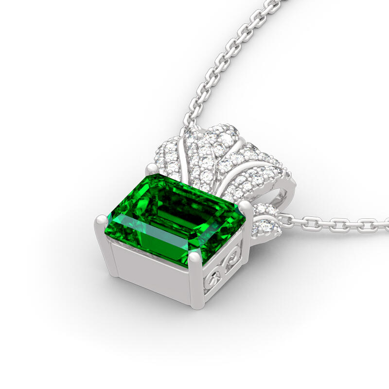 Jeulia Leaf Design Emerald Cut Sterling Silver Necklace