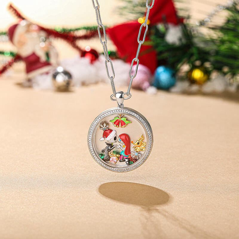 Jeulia "Joyful Holiday" Floating Locket Necklace With Charms And Stones