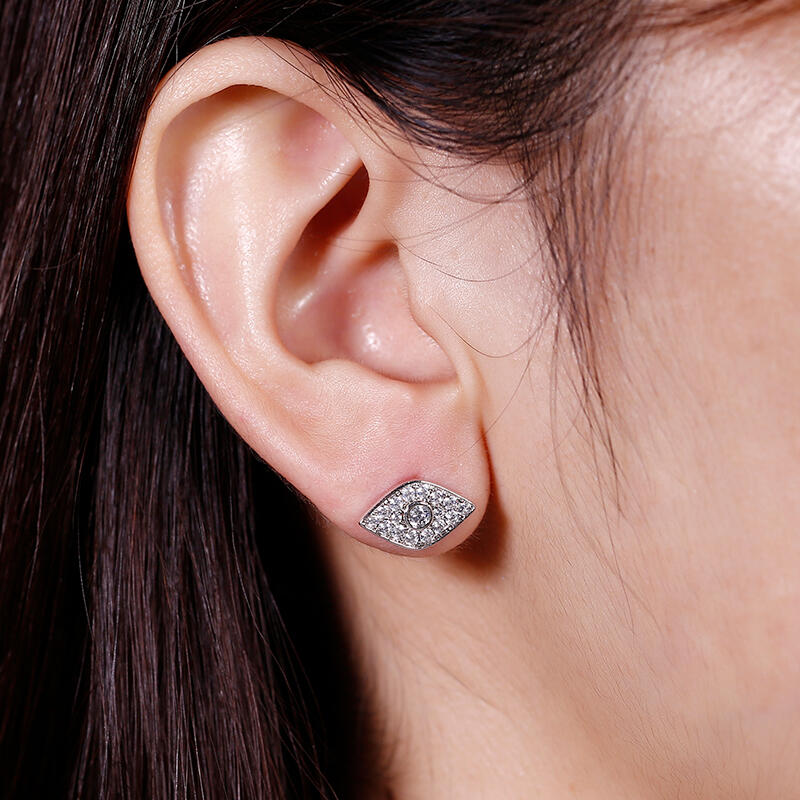 Jeulia "Hamsa and Evil Eye" Asymmetric Sterling Silver Stud Earrings