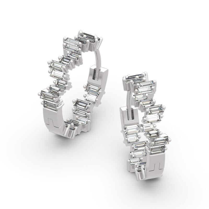 Jeulia Pendientes aro de plata de ley con corte esmeralda de forma irregular