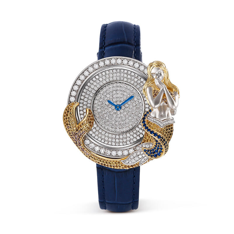 Jeulia "Sea Nymph" Mermaid Design Quartz Blue Leather Women's Watch