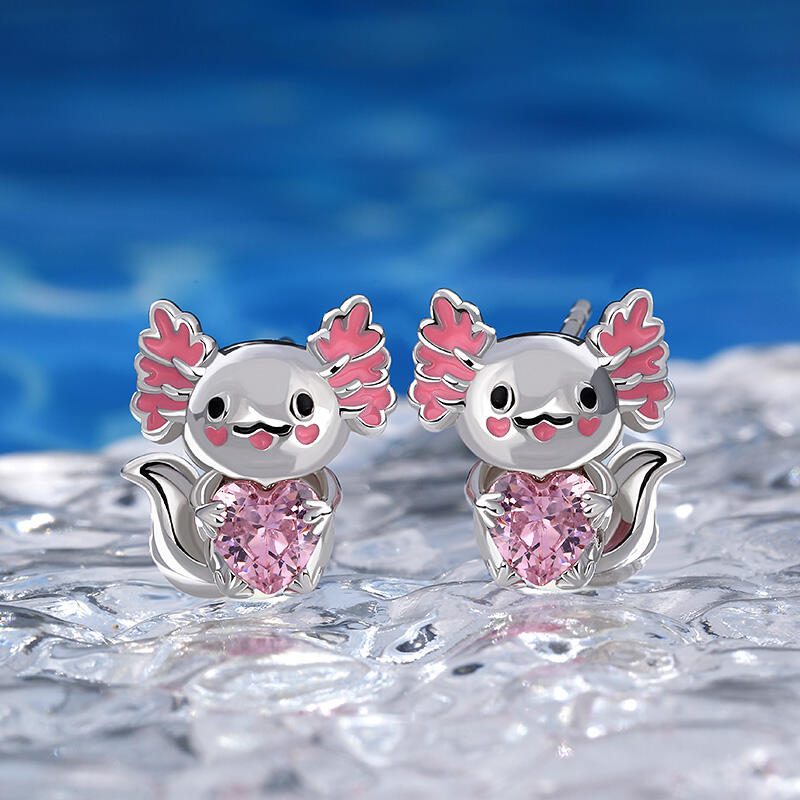 Jeulia Hug Me "Super Cutie" Mexican Axolotl Enamel Sterling Silver Earrings