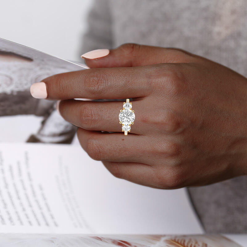 "Enamored Souls" Round Cut Three Stone Engagement Ring