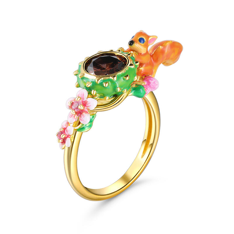 Jeulia リス フラワー 栗鼠 花デザイン エナメル シルバー リング
