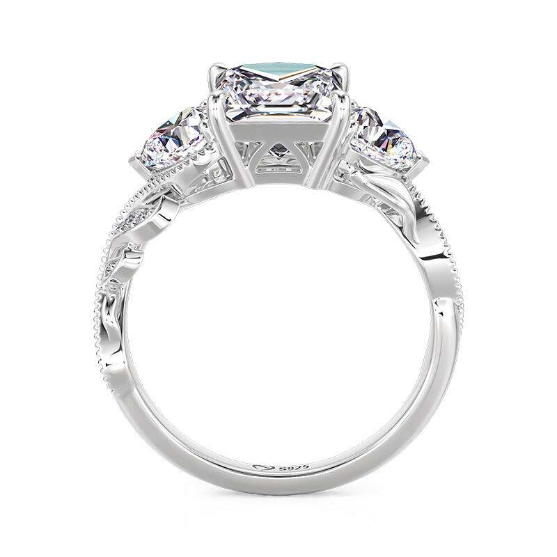 Jeulia Twist Leaf Vine Heart Design Three Stone Engagement Ring