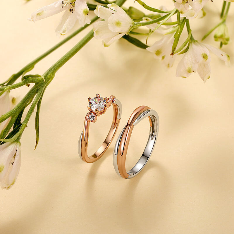 Jeulia Anillo para Mujer de Tres Piedras Bicolor Torcido con Piedra Natal Personalizada