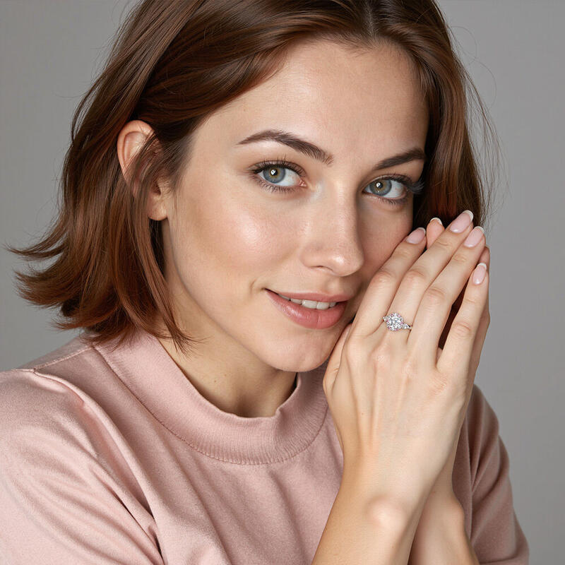 "Angles In The Moon" Round Cut Cluster Halo Engagement Ring