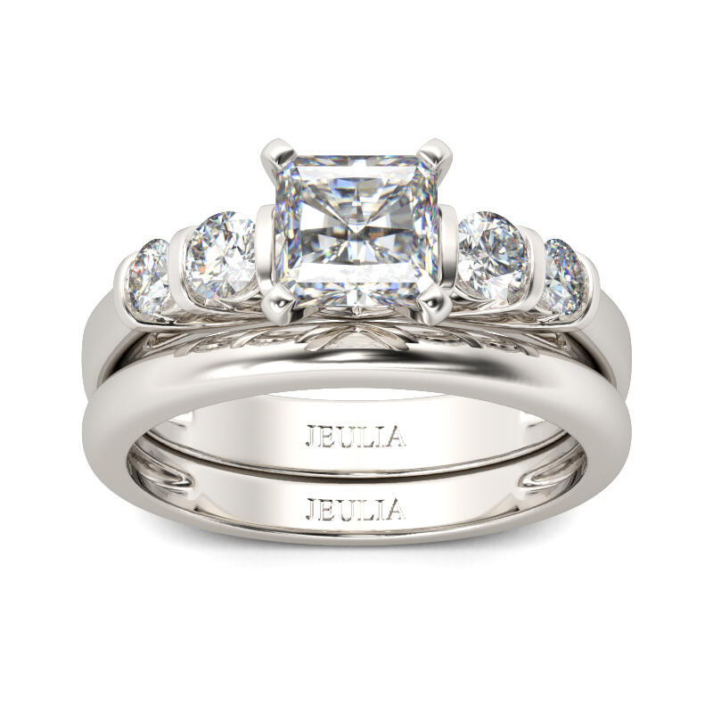 Jeulia Contemporary Design Asscher Cut Sterling Silver Ring Set