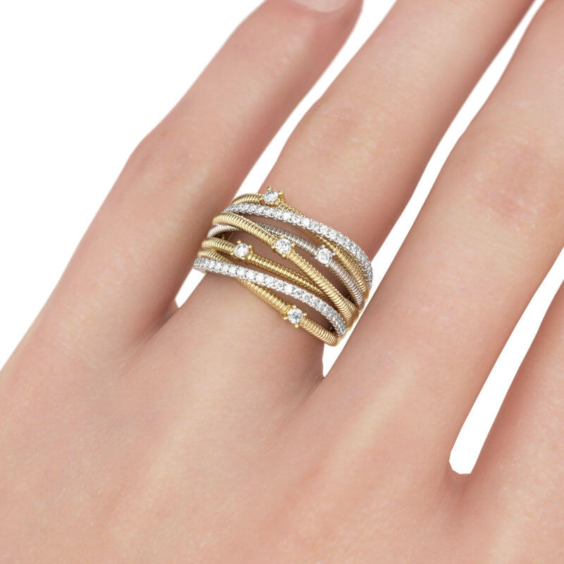 Jeulia Thread Design Two Tone Sterling Silver Women's Band