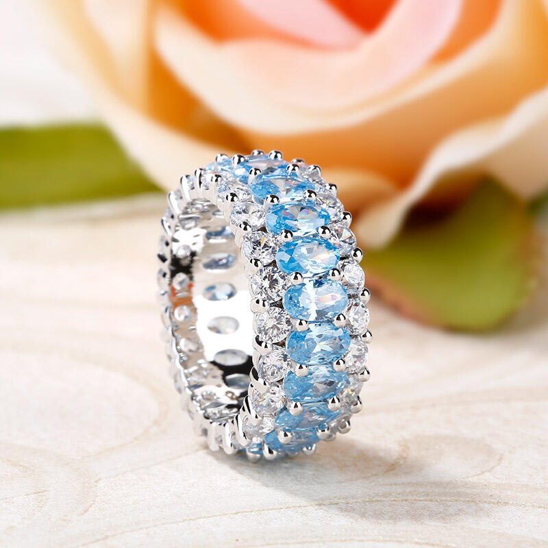 Jeulia Classic Oval and Round Cut Sterling Silver Eternity Ring