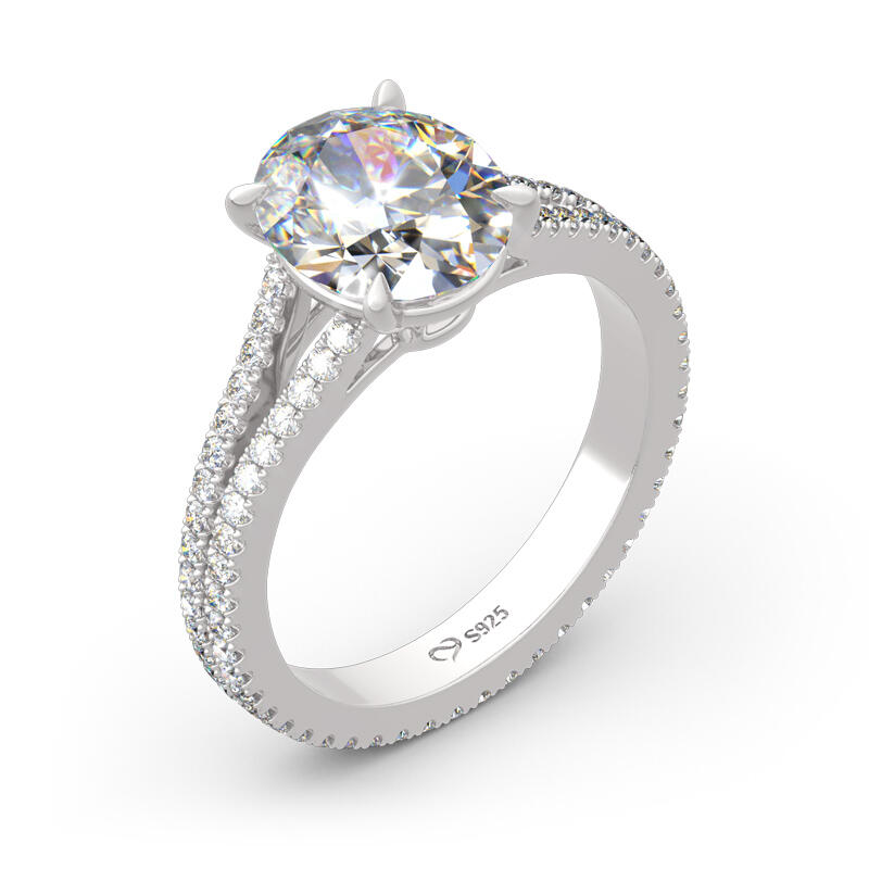 Jeulia Split Shank Oval Cut Sterling Silver Eternity Ring