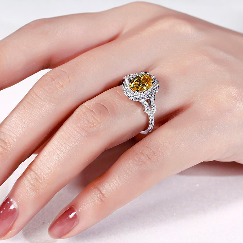 Jeulia Halo Oval Cut Sterling Silver Ring