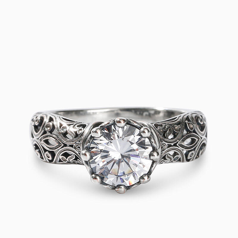 Jeulia Anillo clásico vintage con corte redondo beatrice de plata de ley