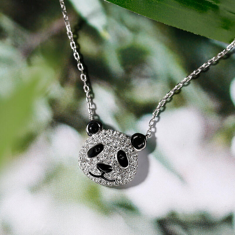 Jeulia "Be Calm and Steady" Cute Panda Sterling Silver Necklace