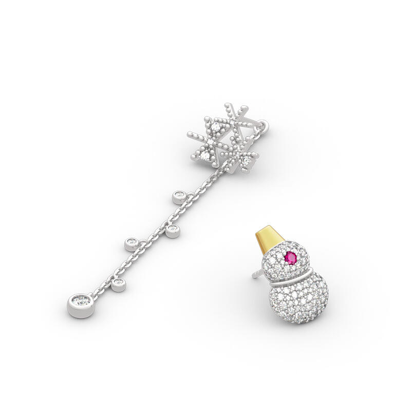 Jeulia "Romantic Snowman&Snowflake" Sterling Silver Mismatched Earrings
