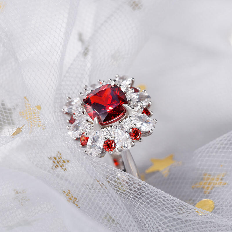 Jeulia Floral Cushion Cut Sterling Silver Ring