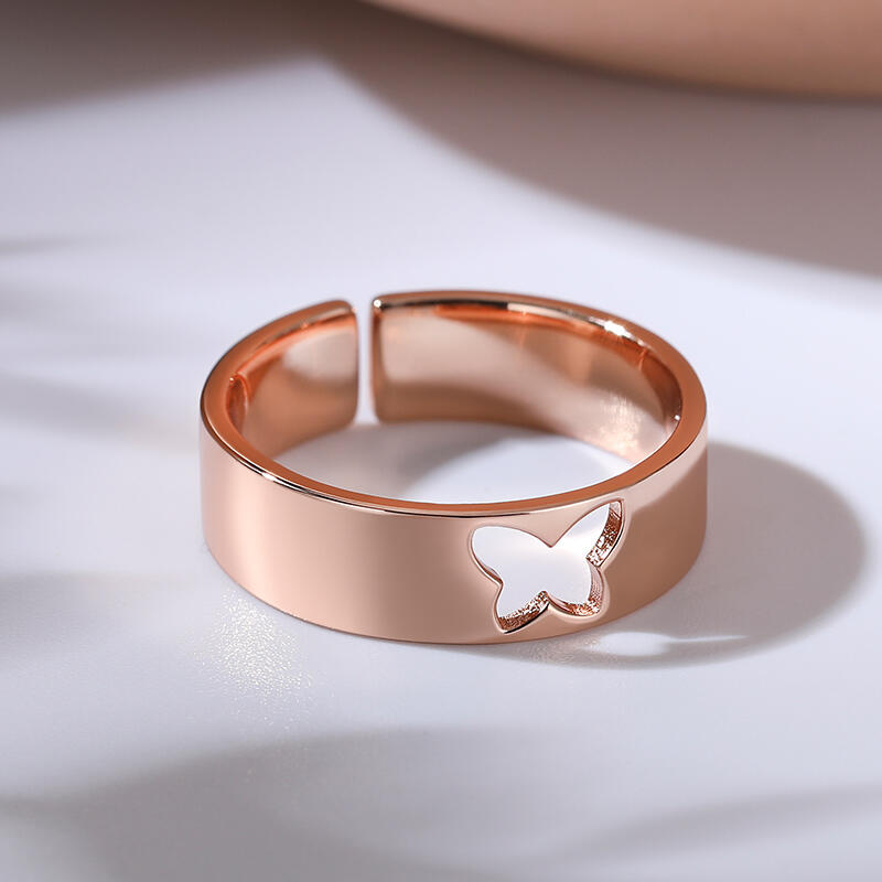 Jeulia バタフライ 蝶デザイン 調整可能 シルバー メンズ リング