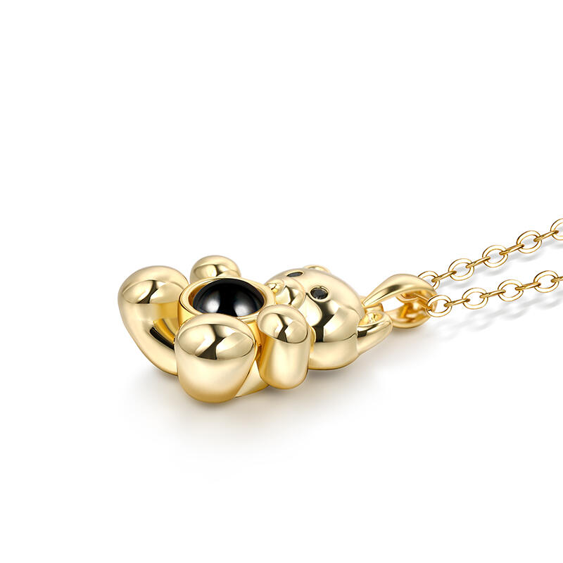 Jeulia "Fall in Love" Teddy Bear Personalized Photo Projection Sterling Silver Necklace