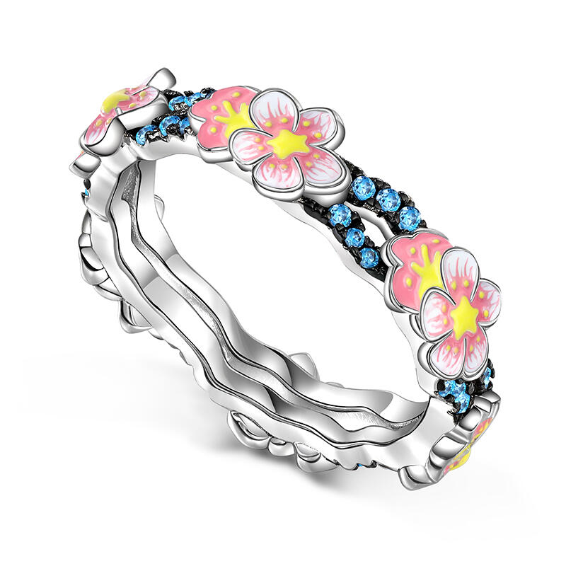 Jeulia Flower Enamel Sterling Silver Ring