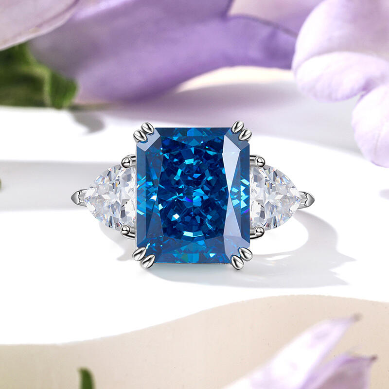 Jeulia Bague Trois pierres Coupe Émeraude Argent Sterling