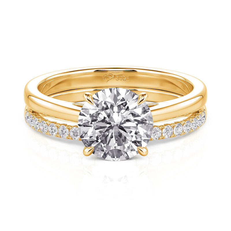 Jeulia Ensemble de 2 Bagues Classiques en Argent Sterling Coupe Ronde