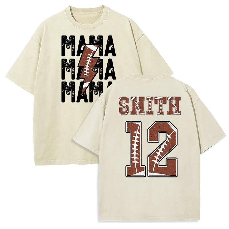 Camiseta lavada personalizada con diseño de fuente de elementos de fútbol personalizados, regalo atractivo para amantes del deporte.