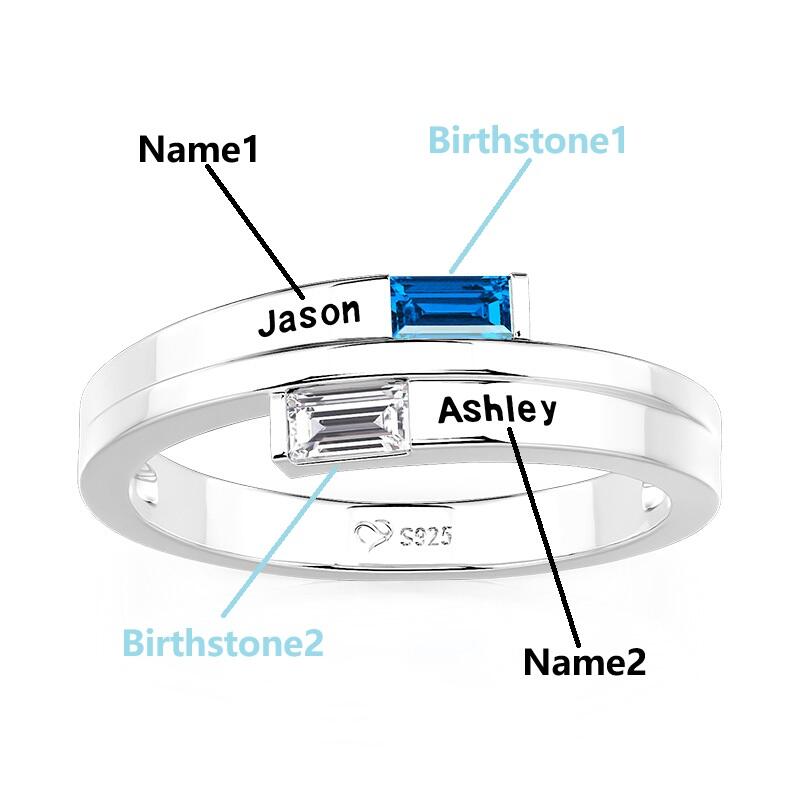 Jeulia Anillo Dos Piedras de Nacimiento con Nombre Grabado Personalizado