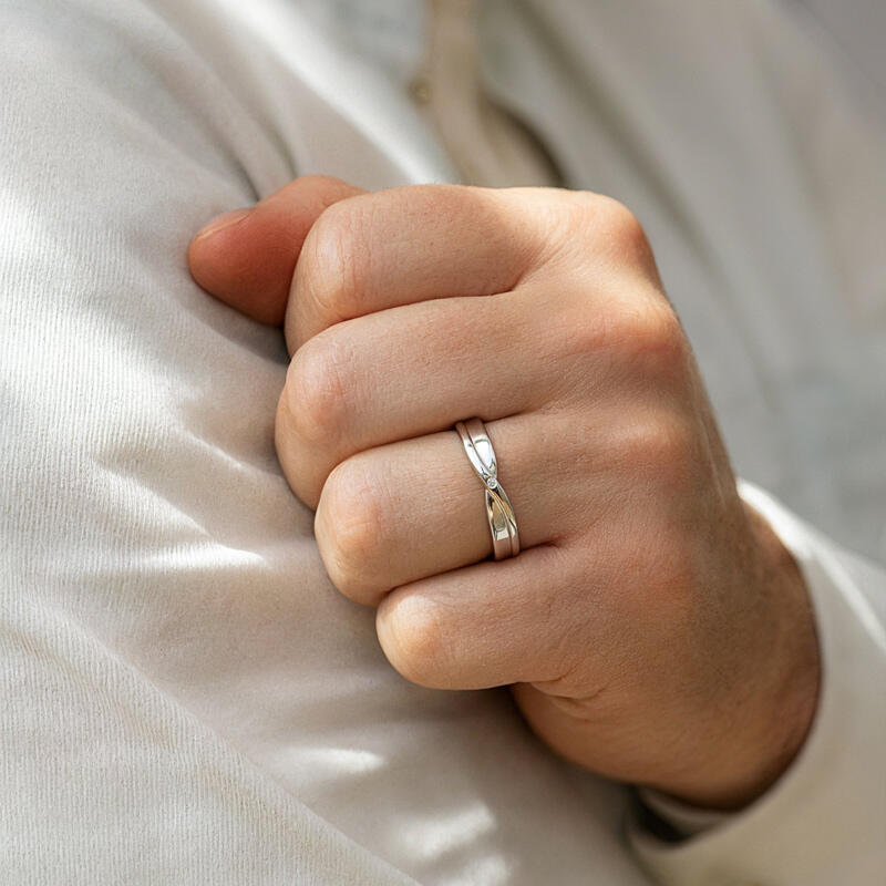 Jeulia Twisted Wedding Band for Men Sterling Silver