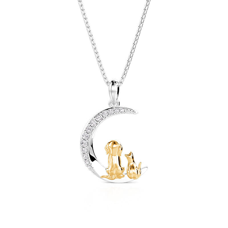 Jeulia Petland Golden Retriever And Cat Moon Necklace