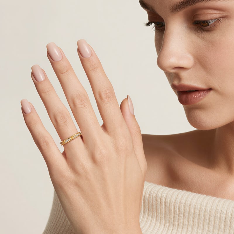 Pave Gold Bypass Wave Wedding Band for Women