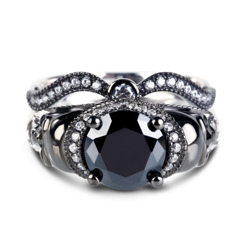 Jeulia Two Tone Round Cut Sterling Silver Skull Ring
