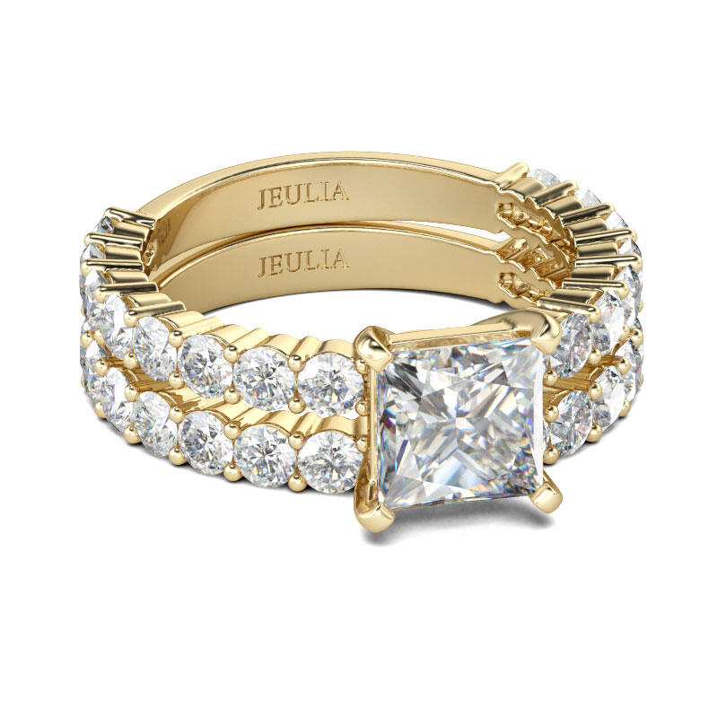 Jeulia Gold Tone Princess Cut Sterling Silver Ring Set