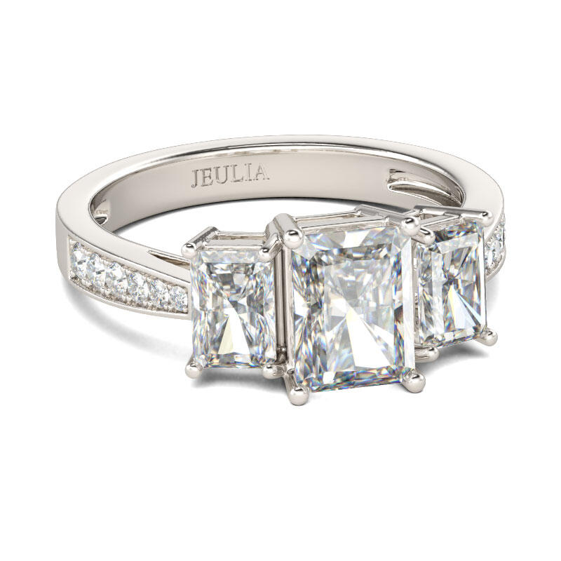 Jeulia Three Stone Radiant Cut Sterling Silver Ring