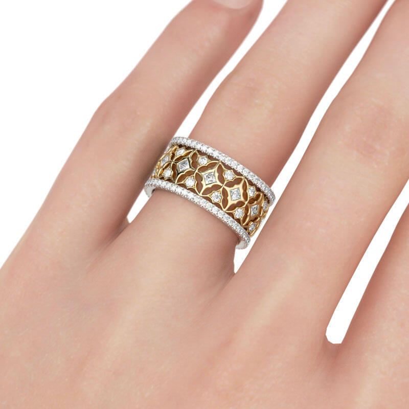 Jeulia Bague Fantaisie de Femme Art Deco Bicolore en Argent Sterling Cadeau