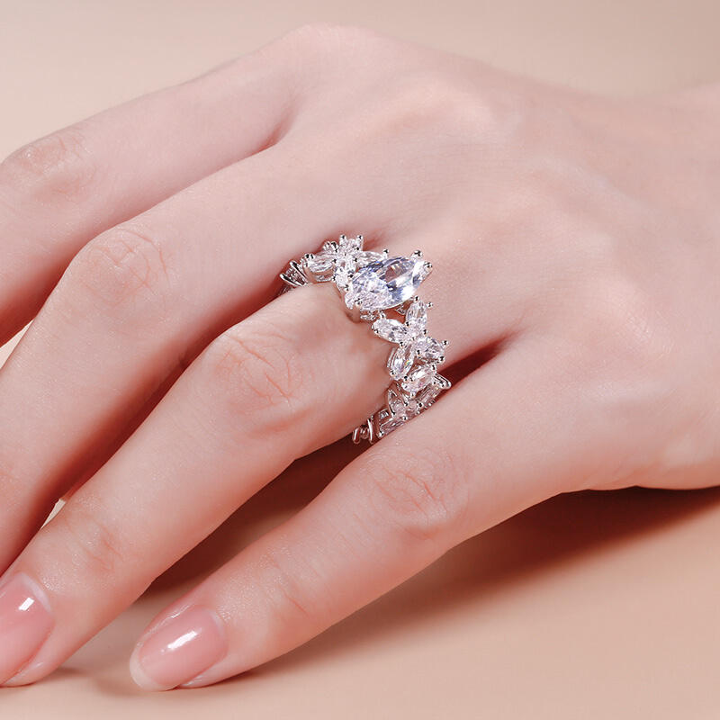 Jeulia Flower Marquise Cut Sterling Silver Ring