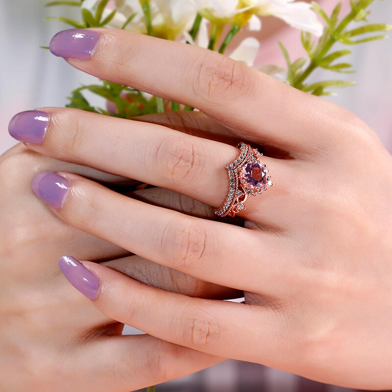 Jeulia Crown Design Round Cut Synthetic Morganite Sterling Silver Ring