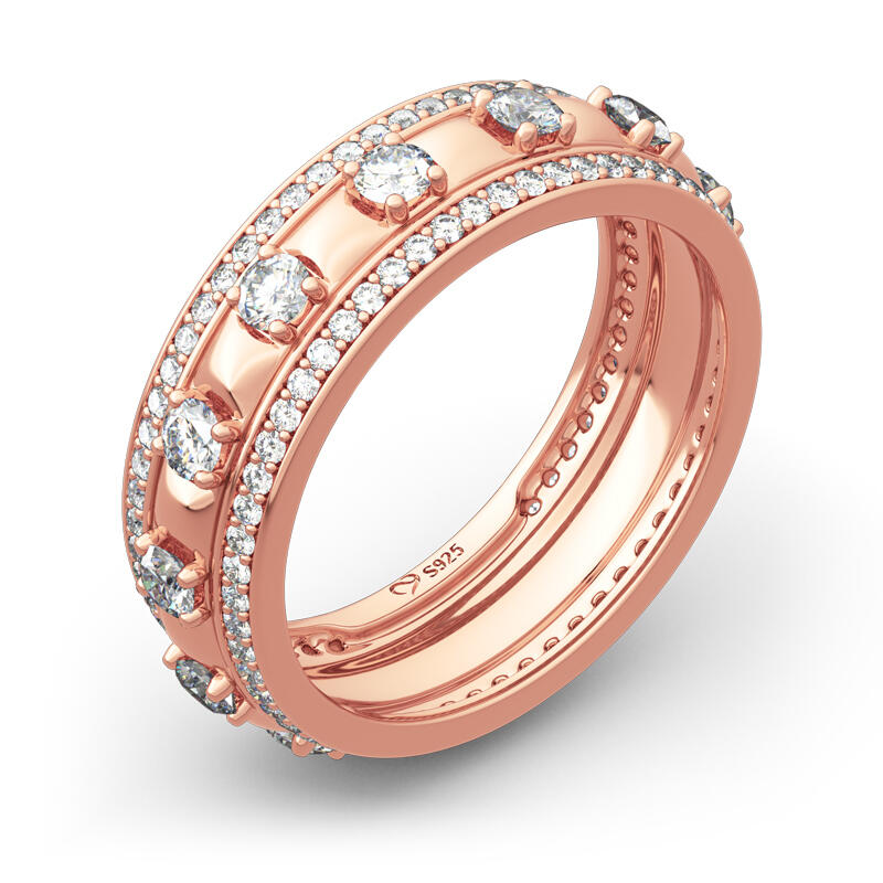 Jeulia Rose Gold Tone Round Cut Sterling Silver Women's Band