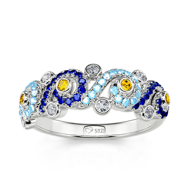 Jeulia "Pure Night" 星月夜 デザイン ラウンドカット シルバー リング