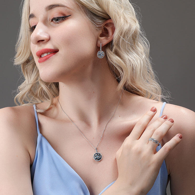 Jeulia "Pure Night" 星月夜 デザイン ラウンドカット シルバー リング