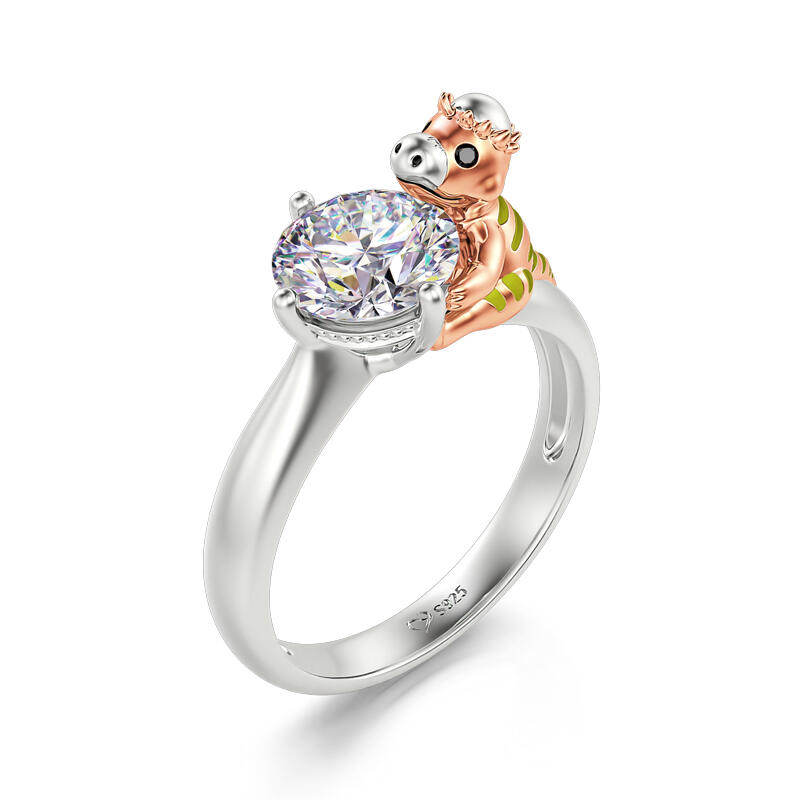 Jeulia Hug Me "Clever Dinosaur" Pachycephalosaurus Round Cut Sterling Silver Ring